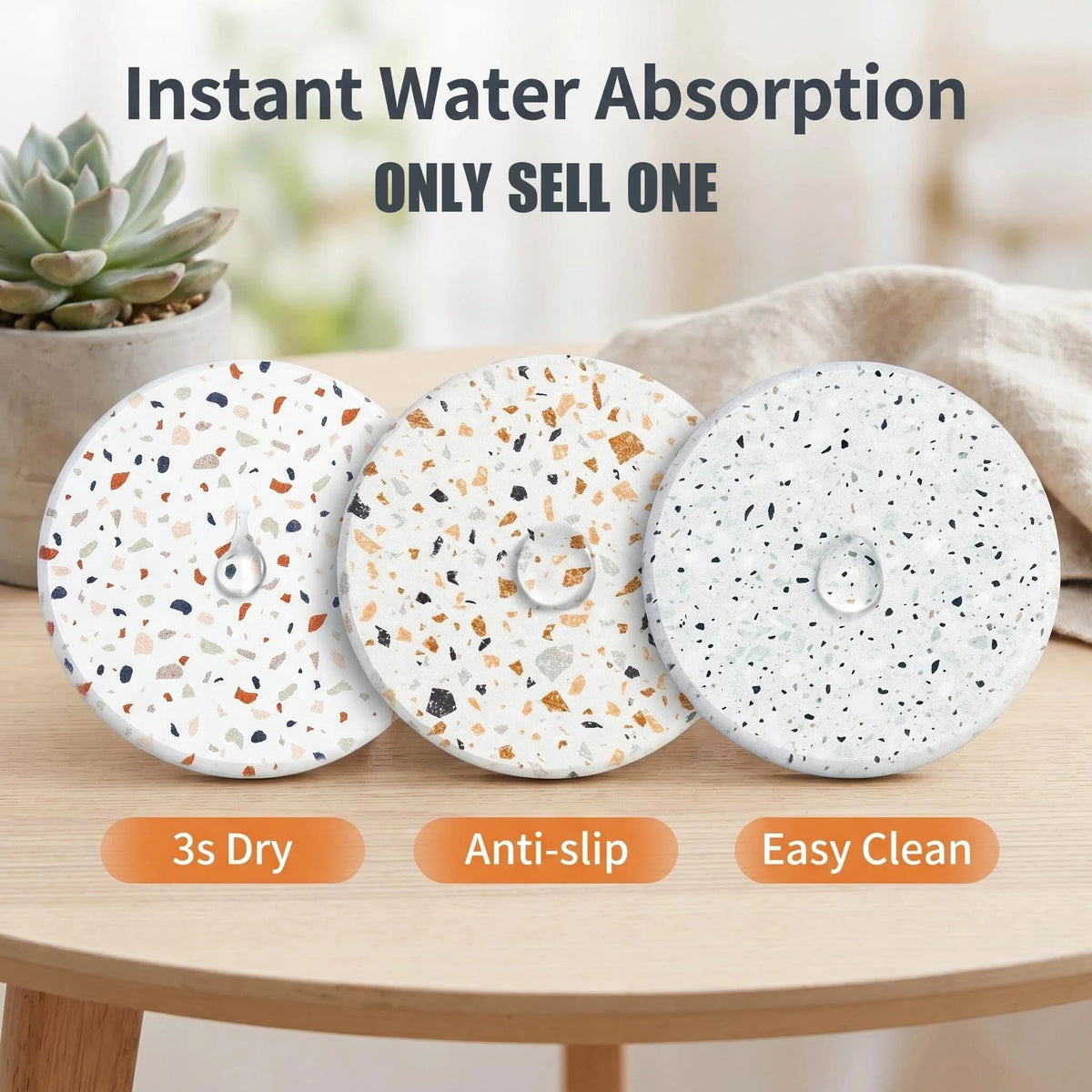 1pc Diatomite Stone Coasters, Quick-Dry Absorbent Non-Slip Cup Mat, Sweat-Proof Heat-Resistant, Desk Kitchen Aesthetic Decor