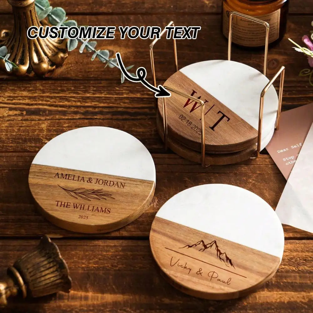 1 PC Custom Engraved Marble Coaster Set for Wedding, Anniversary, Engagement & Housewarming
