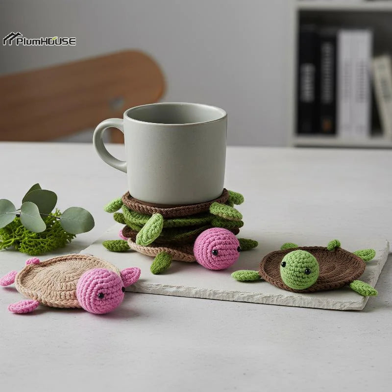 Handmade Crochet Turtle Coaster, Fun Animal Mug Rug, Creative Knitting Housewarming Gift, Home Decor, Gift For Daughter, Mom