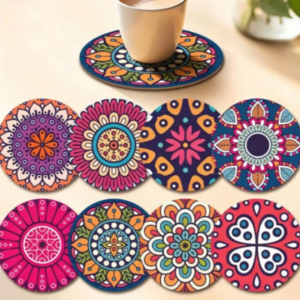6/8Pcs/set Wooden Placemat Set Design Circular Gathering Family Party Desktop Decoration Wooden Crafts Home Table Linen Coaster
