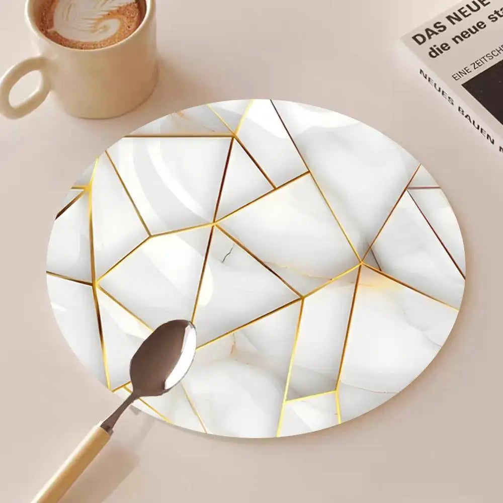 Golden Line Marble Pattern Round Wooden Coasters Suitable For Restaurants And Coffee Home Gift Choice Holidays