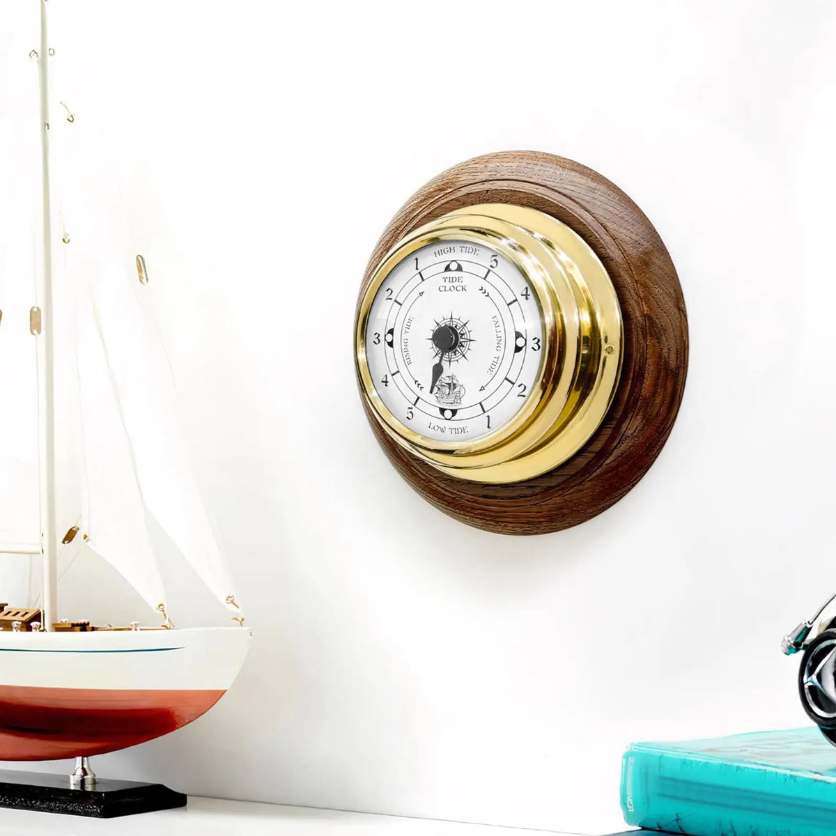 Small Nautical Wall Tide Clock Durable Brass Casing Silent Sweep for East Coast West Boat Cabin Decor