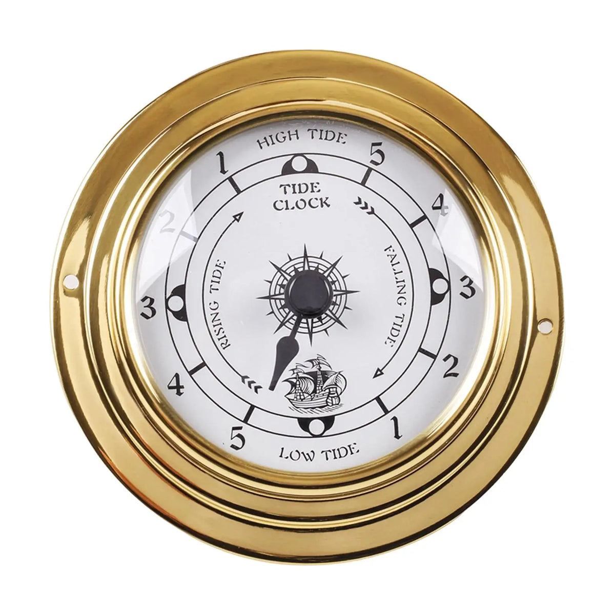 Compact Nautical Tide Clock Brass Material Silent Sweep Low Tide Indicator for Boat Cabin Greenhouse Patio Wall Decor