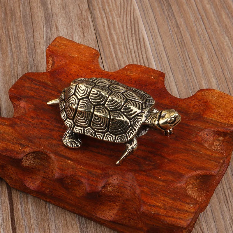 Pure Copper Turtle Statue Vintage Brass Tortoise Figurines Desktop Feng Shui Ornament Miniatures Antique Tea Pet Crafts Gifts