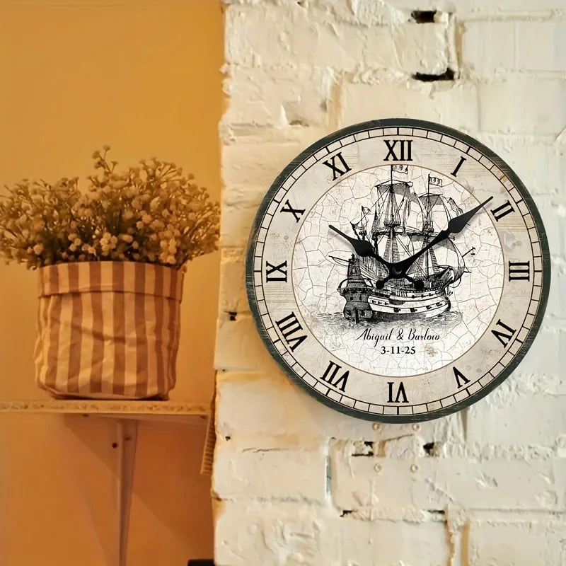 A Retro-Style Sailing Ship Decorative Silent Wall Clock, AA Battery (Battery Not Included)
