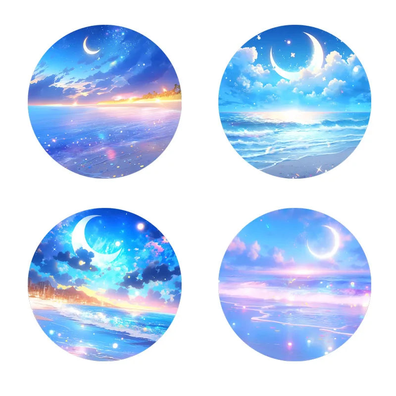 4-piece set of dreamy beach pattern art coasters, anti-slip wooden coasters, suitable for living rooms, offices and bars
