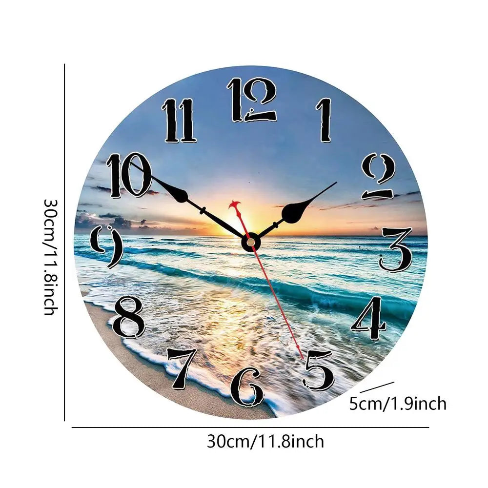 Beach Blue Wall Clocks Non Ticking Vintage Rustic Coastal Clock for Girl Boy Bedroom Bathroom Kitchen Living Room Office