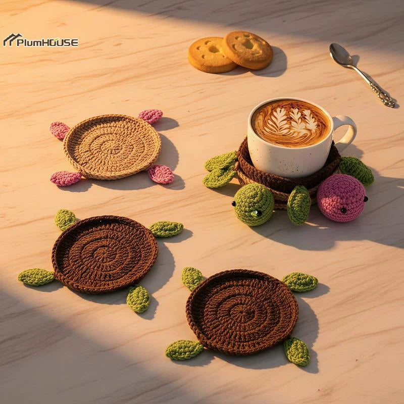 Handmade Crochet Turtle Coaster, Fun Animal Mug Rug, Creative Knitting Housewarming Gift, Home Decor, Gift For Daughter, Mom