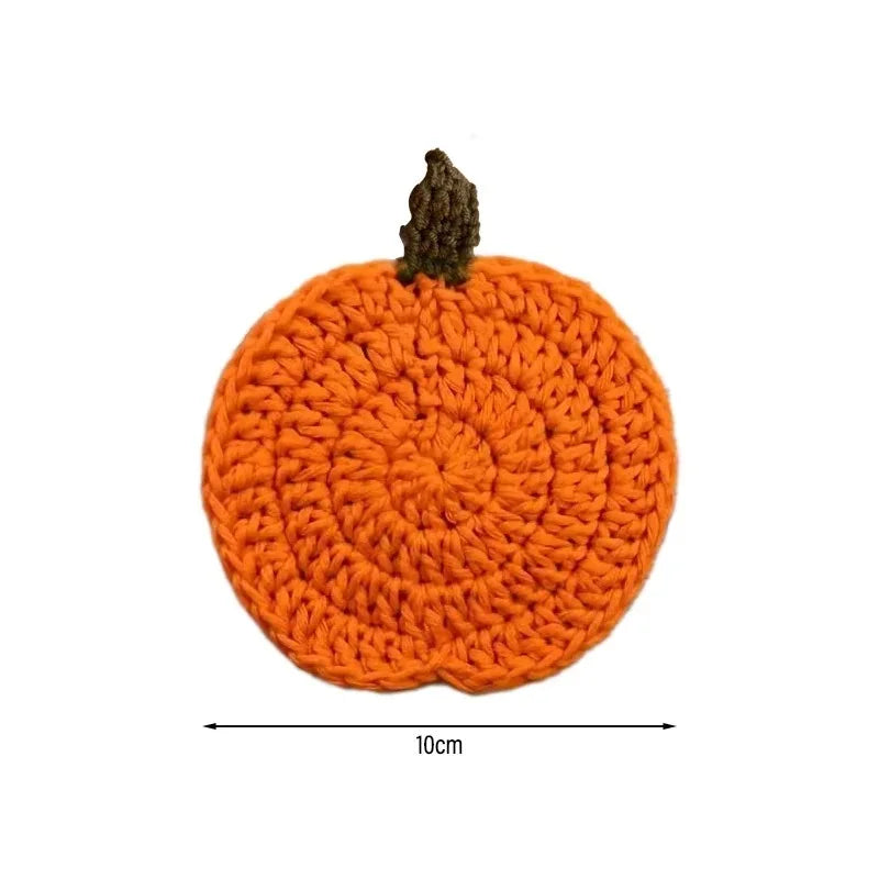 Halloween Crochet Pumpkin Coasters Autumn Thanksgiving Fabric Handmade Cup Mat Halloween Table Decor Fall Farmhouse Decoration