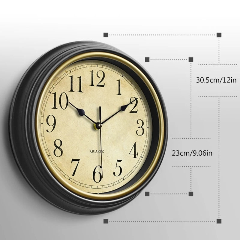Wall Clock 12-inch Large Retro Wall Clocks Non Ticking Classical Quiet Clocks Living Room Kitchen Bedroom Office Decor A0KF
