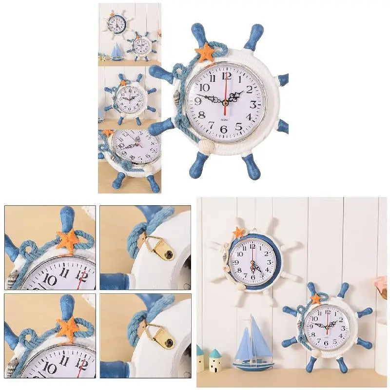 Maritime Decorative Time Clock Kid Timer Nautical Beach Wheel Wall Clock Household Supplies Watch Clock for Kids