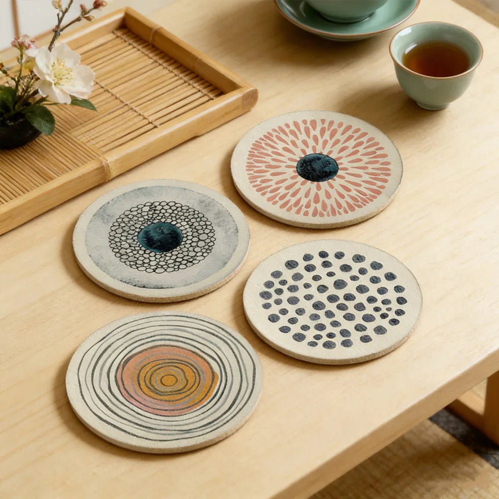 Art Design Coaster Set 6 Pcs Heat Resistant Non-Slip Drink Coasters for Home Office Cafe Decor