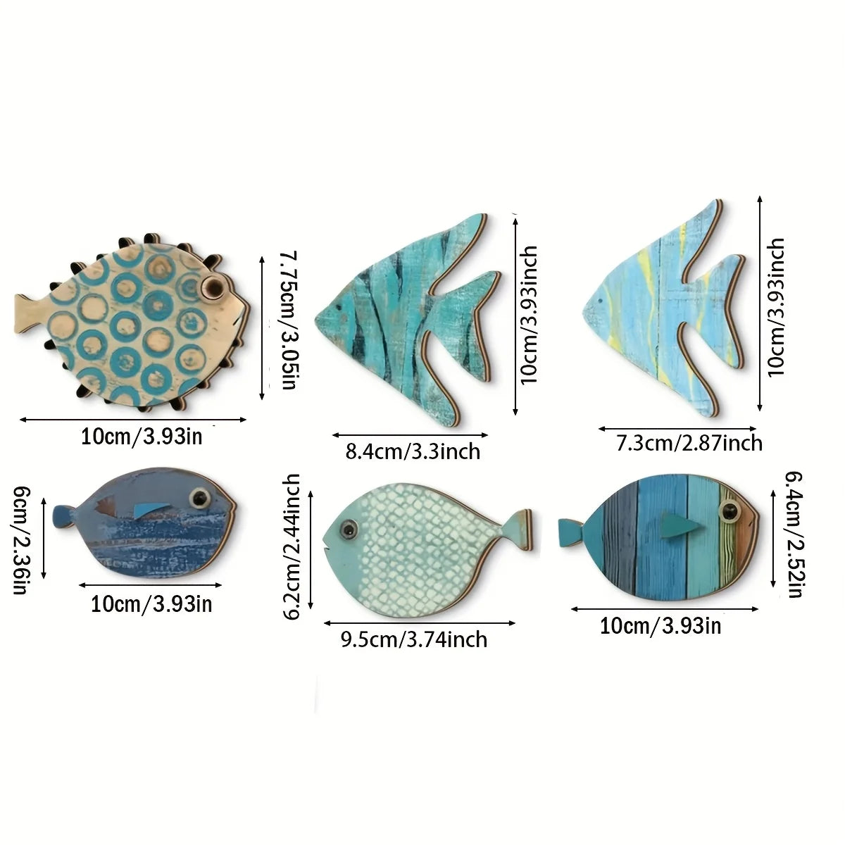 6pcs 2D Fish-Shaped Wooden Coasters Anti-skidding Heat-Resistant Beach-Themed Kitchen Decoration Maritime Style Coffee Shop Use