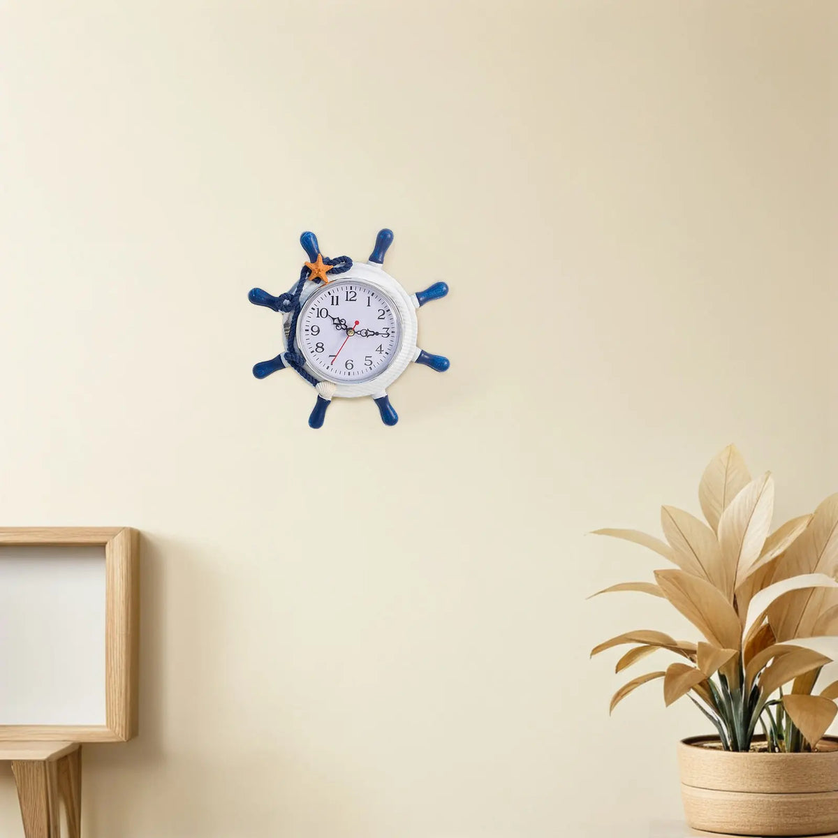 1Pcs Wall Clock Wooden Mediterranean Style Large Number Blue Sea Star Decoration Home Office Bedroom Living Room
