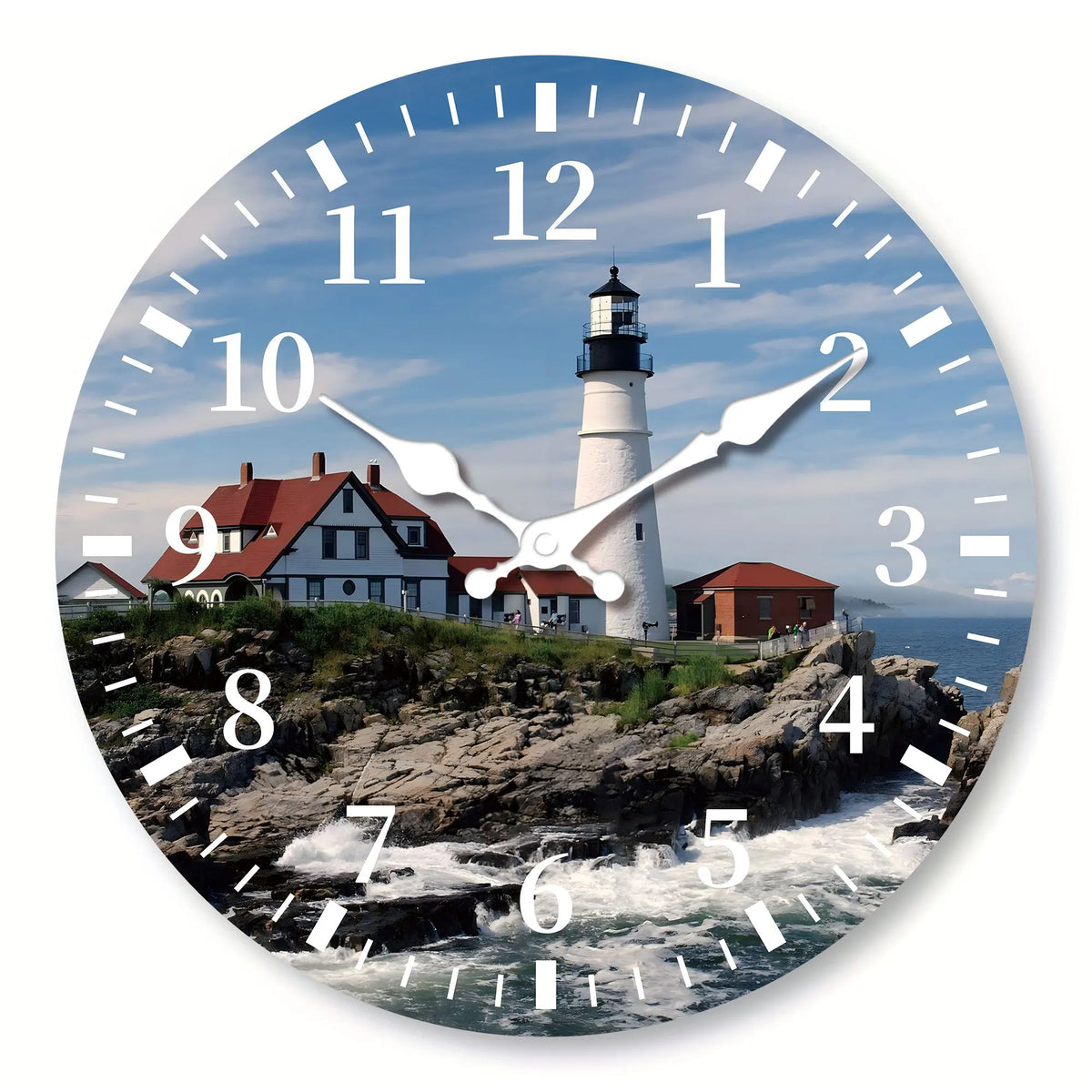 One Piece, 25.4-40.64 cm Modern Seaside Town Nautical Lighthouse Wooden Wall Clock - Silent Clock, Seaside Holiday Party Decoration Clock, Living Room, Kitchen, Bedroom Home Decoration, Courtyard Garden Outdoor Decoration, Pe