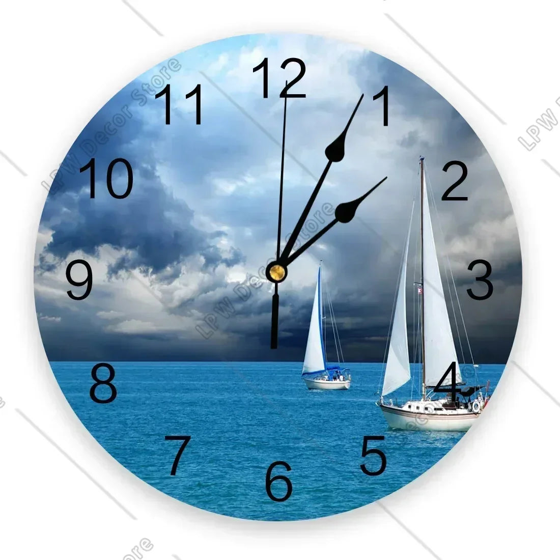 Sea Beach Sailing CloudsWall Clock Home Decor Bedroom Silent Wall Digital Clock Wall Clock Modern Design