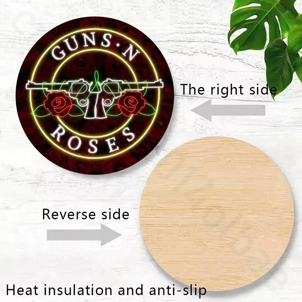 Band G-Guns N Roses Wooden Cup Coaster Tea Coffee Beverage Colour Printing Cup Mat Home Restaurant Decorations