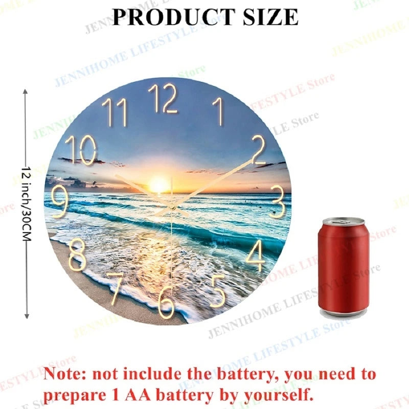 Beach Wall Clock Wall Art Clock Luxury Marble Watch Wall Mount Mechanic Clock Frameless Clock Wall Decor for Living Room Kitchen