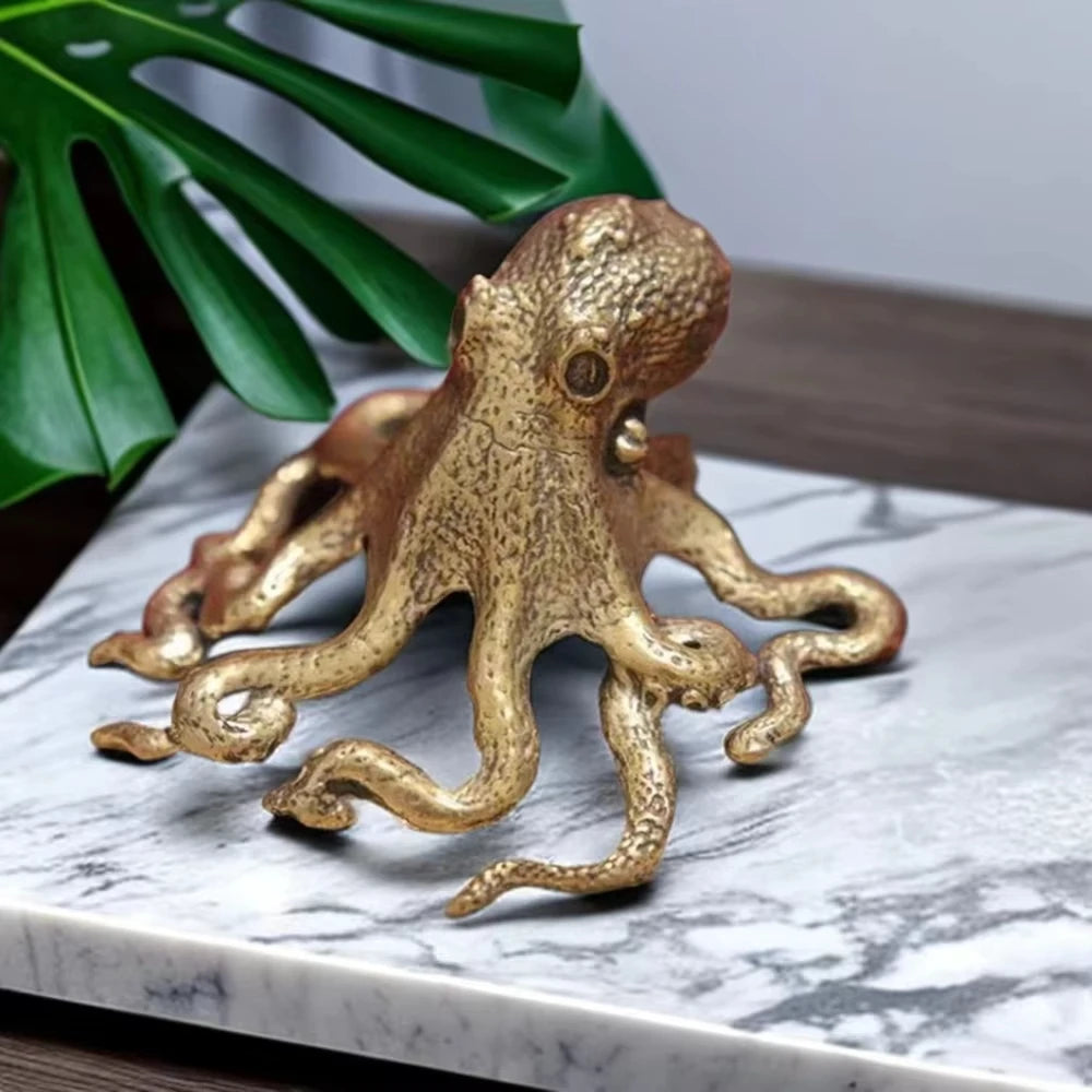 New Antique Octopus Home Decoration Brass Copper Animal Figurines Miniatures Desk Ornament Accessories Creative Table Craft