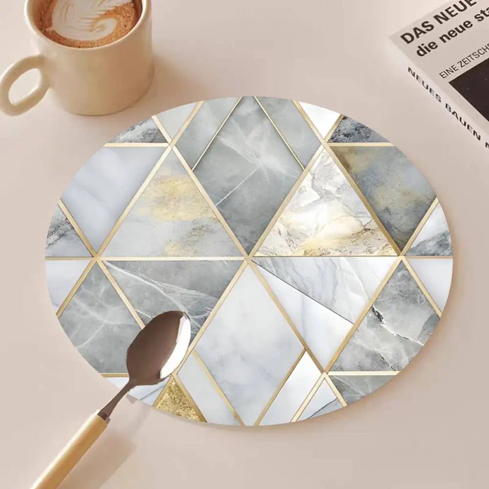 Golden Line Marble Pattern Round Wooden Coasters Suitable For Restaurants And Coffee Home Gift Choice Holidays
