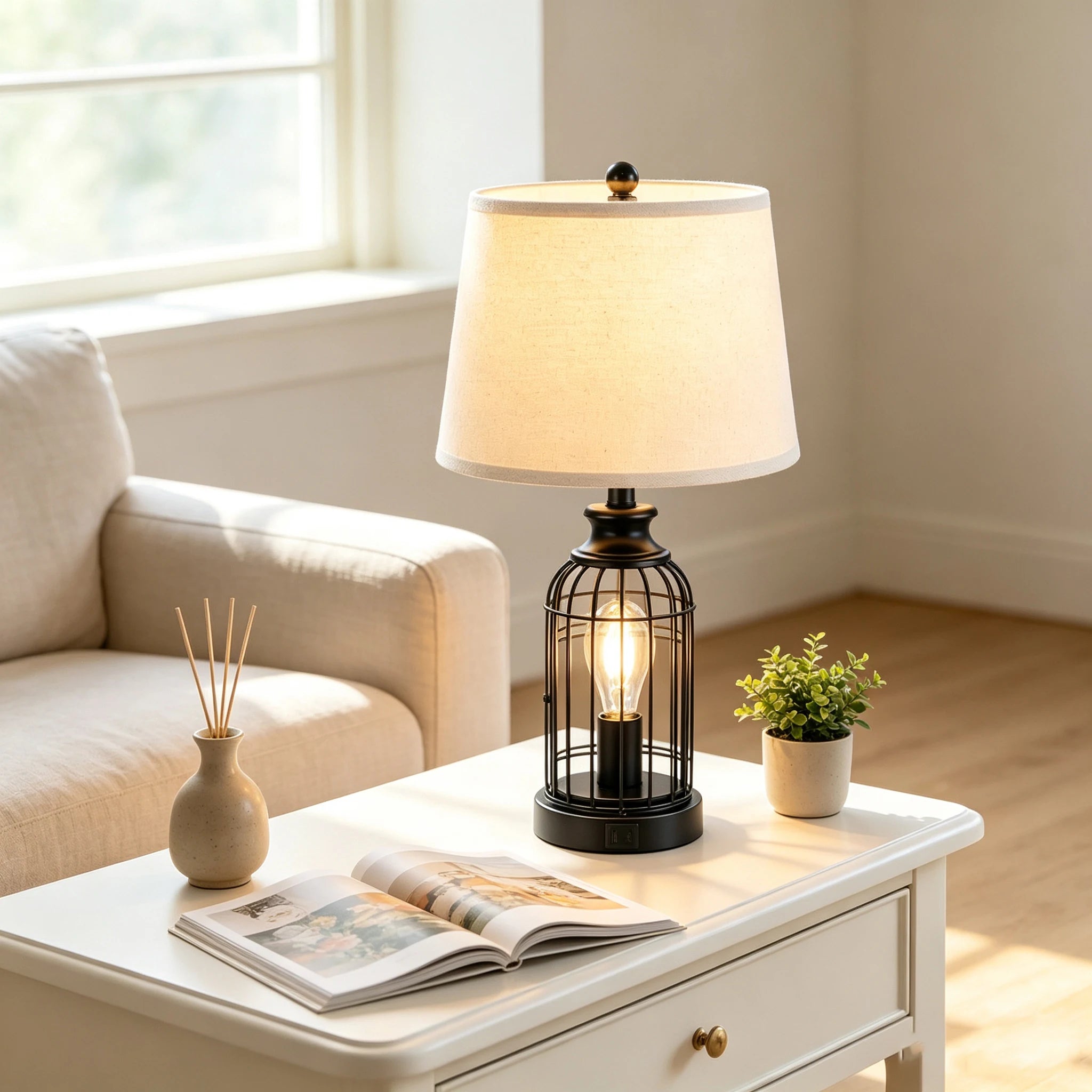 Table lamp Modern Minimalist European Hardware double layer cloth cover Table Lamp Hotel Guest Room Living Room Study Bedroom Bedside Decorative Lighting Lamps Indoor Lighting Shiping from USA