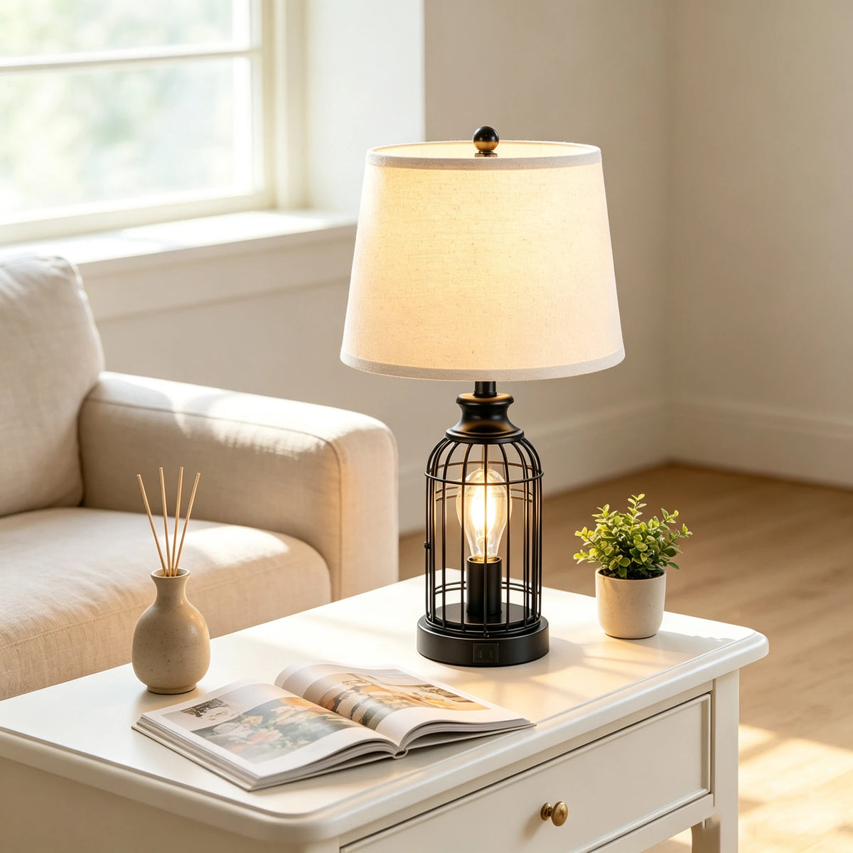 Table lamp Modern Minimalist European Hardware double layer cloth cover Table Lamp Hotel Guest Room Living Room Study Bedroom Bedside Decorative Lighting Lamps Indoor Lighting Shiping from USA