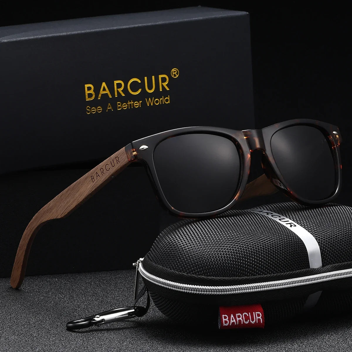 BARCUR Black Walnut Polarized Sunglasses for Men UV400 Sunscreen Protection Wooden Frame Polarized Lenses Presented in an Original Brand Box for Summer