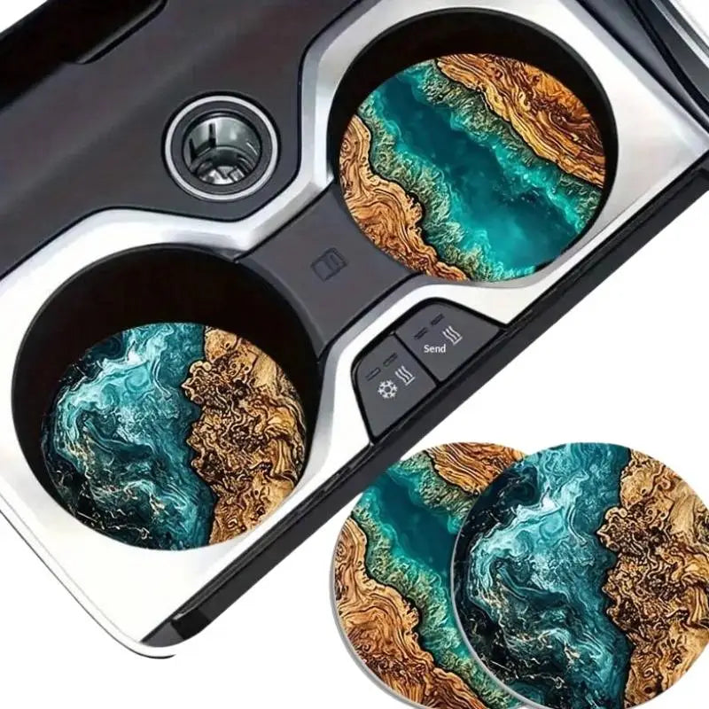 M-6Pcs Ocean Wave & Wood Grain Coasters Set Heat-Resistant Drink Coasters For Coffee/Tea Mugs, Beach Theme Home Decor
