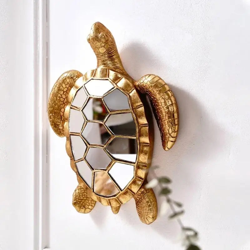 Resin Sea Turtles Statue Turtles Wall Sculpture Turtles Mirror Wall Decors Decorative Hanging Mirror Wall Mounted Mirror