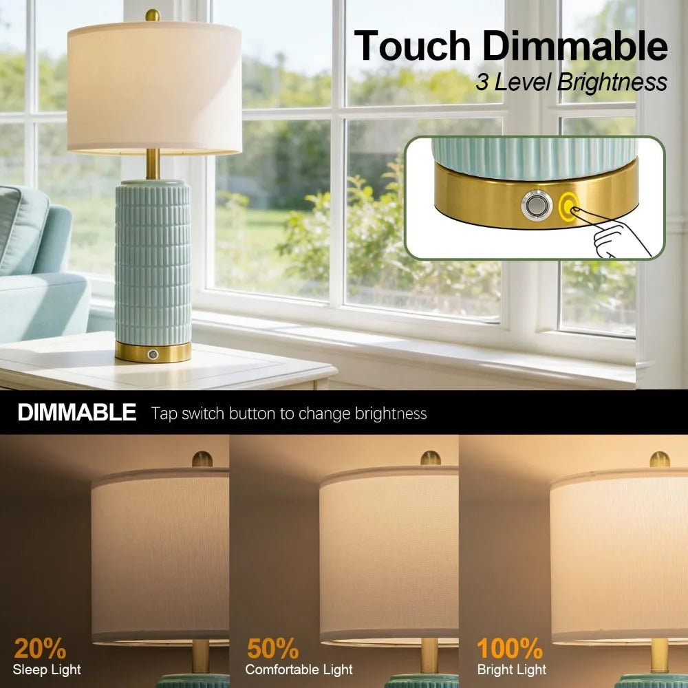 Best Selling 25'' Touch Lamps Set of 2, 3-Way Dimmable with USB Ports, Coastal Blue for Bedroom Living Room