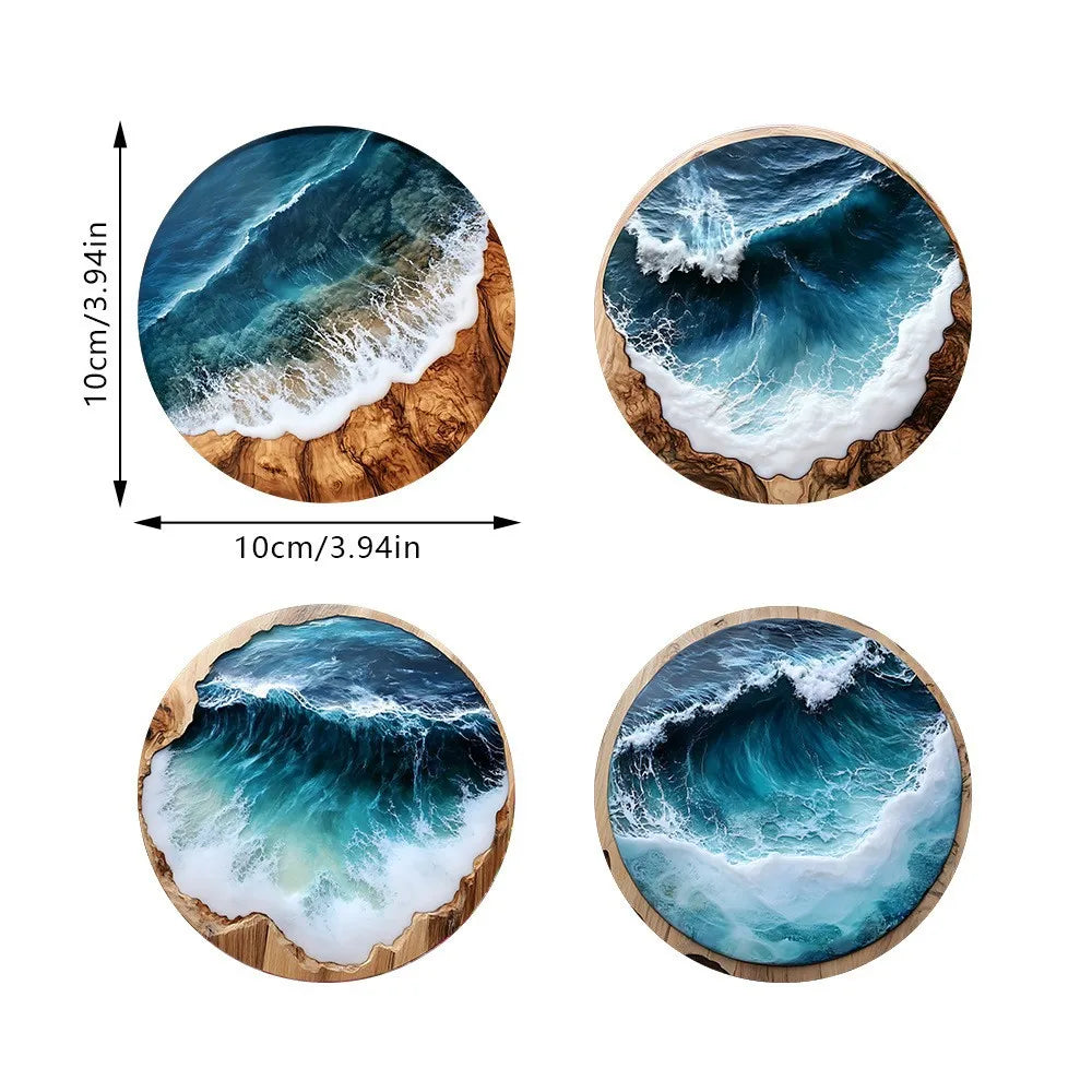 8/4pcs ocean beach pattern printed wooden coasters, heat-insulating protective mats, suitable for water bottles, cafes, offices, kitchens, restaurants, birthday gifts