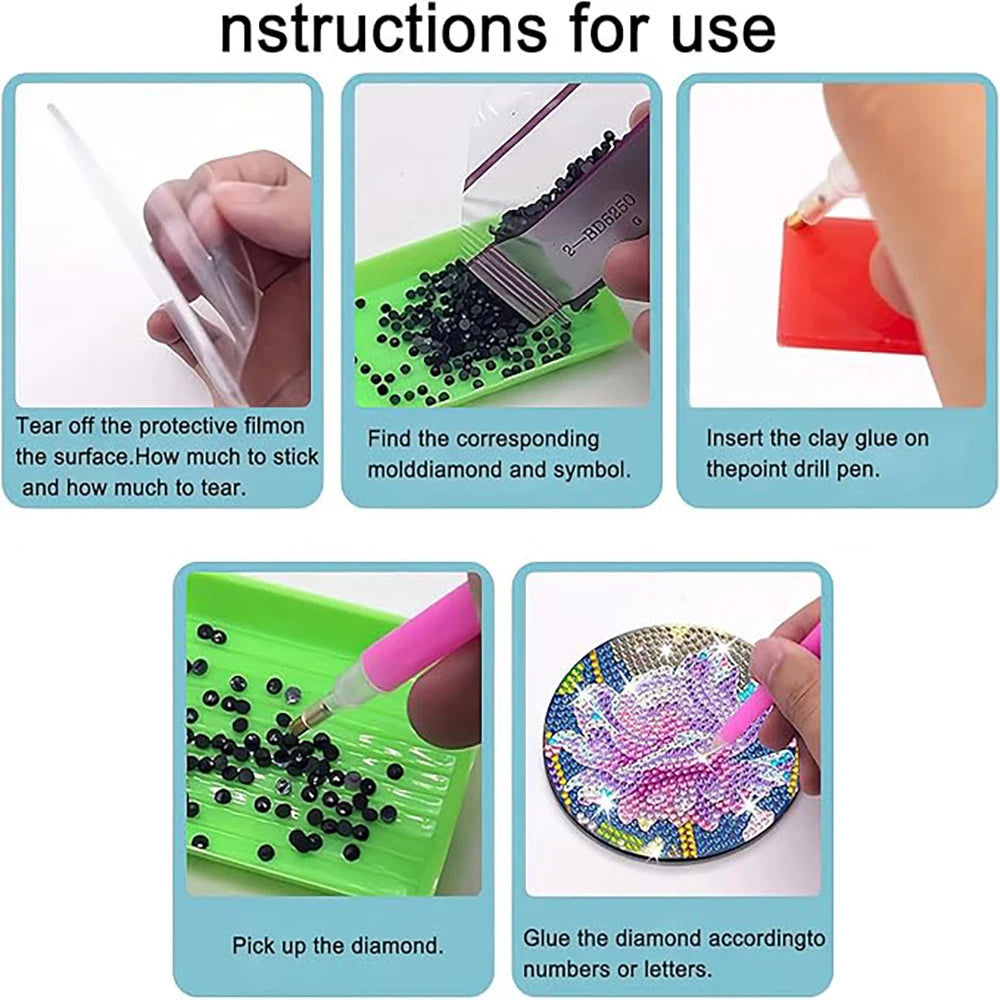 8 Pieces/Set Butterfly Pattern Diamond Painted Coaster Set Sparkling Rhinestone Heat-Resistant Beverage Mat with Holder DIY Coas