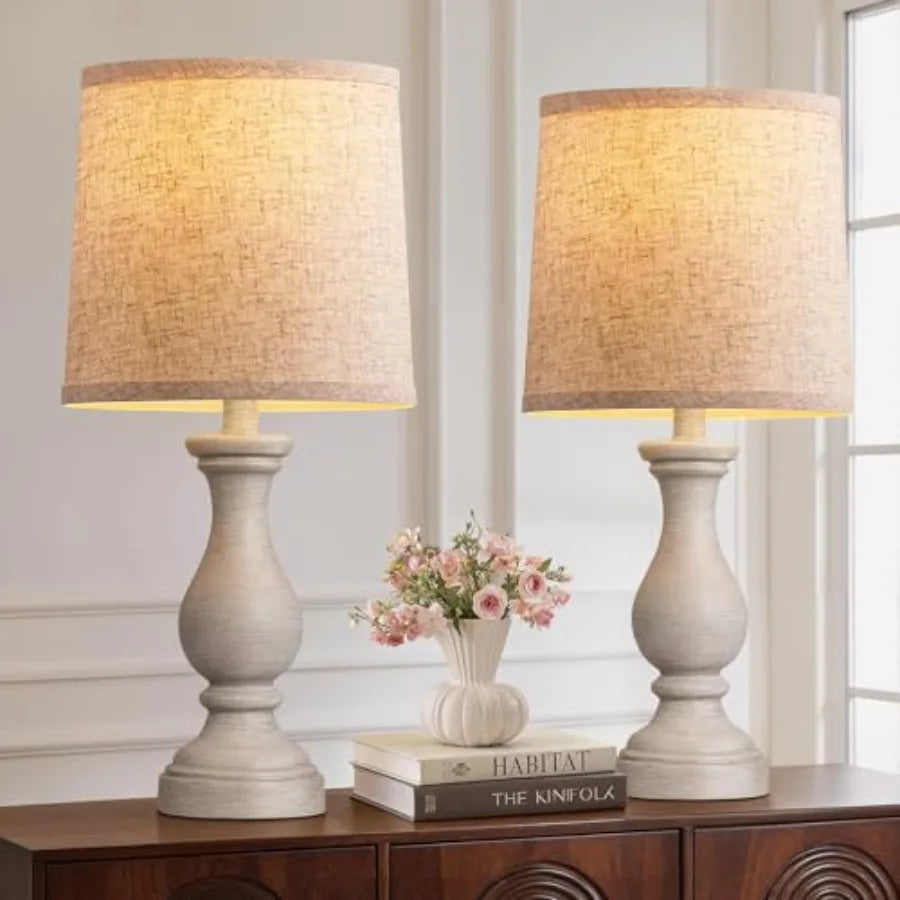 Farmhouse Table Lamps Set of 2 - Rustic Bedroom Lamps for Living Room, 22" Boho Bedside Lamp for Night Stands End Table Office