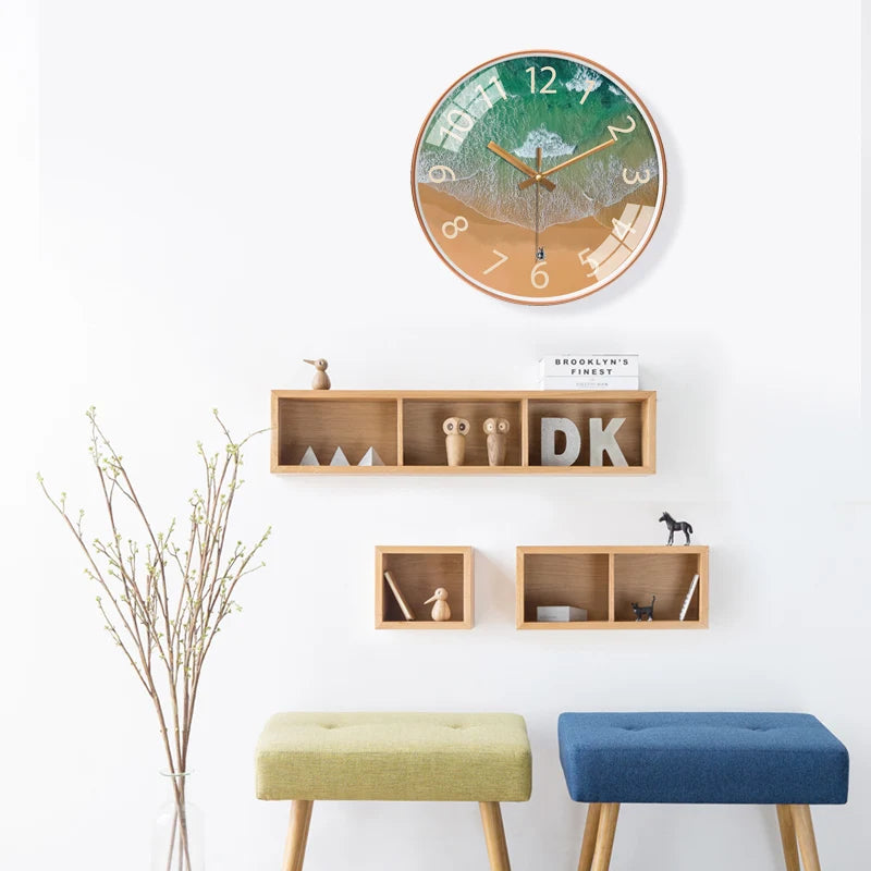 Coastal Themed Wall Clock Vacation Style For Seaside Villas Coastal Living Rooms Bedrooms Wall Clock Noiseless