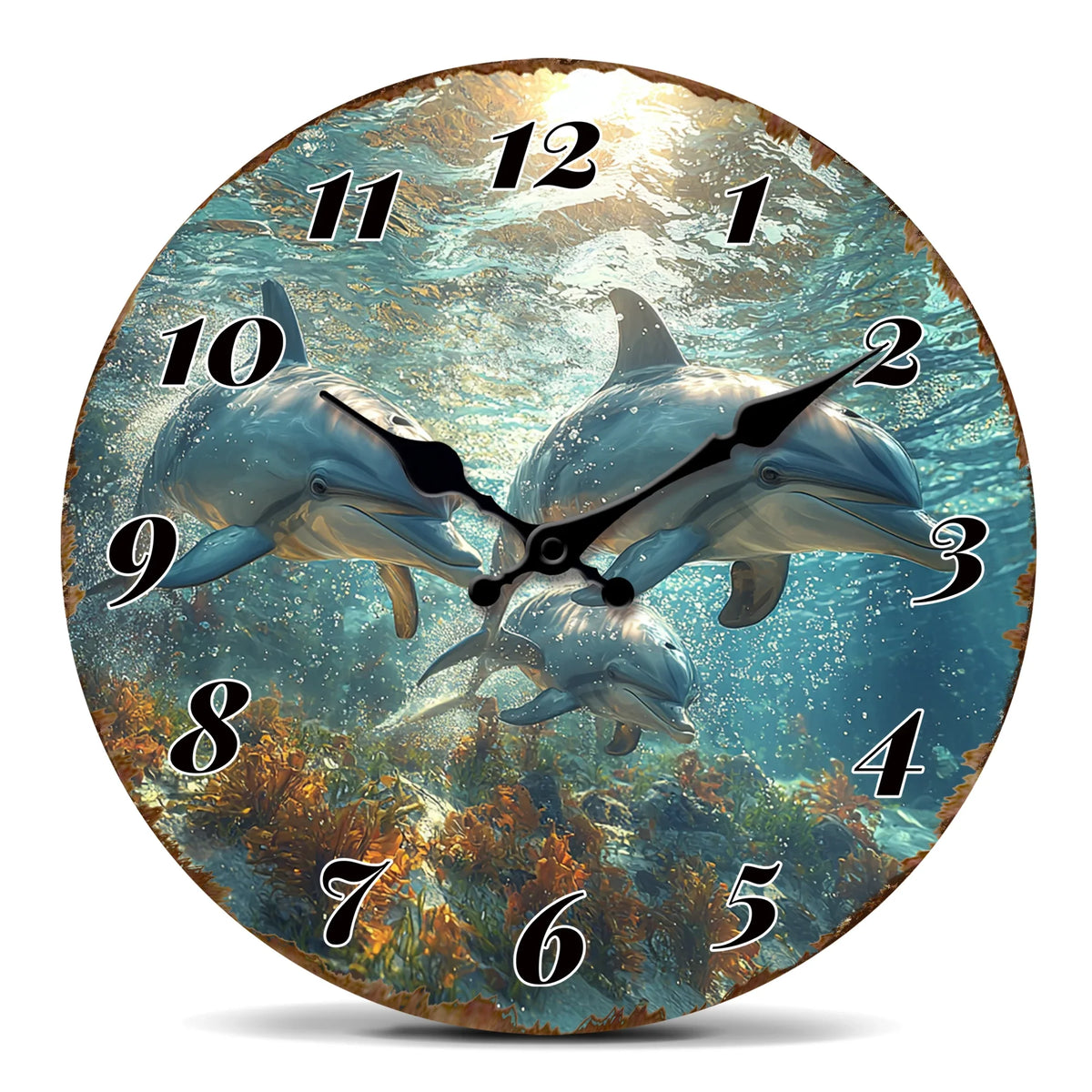 Underwater Dolphins Wall Clock Ocean Life Theme