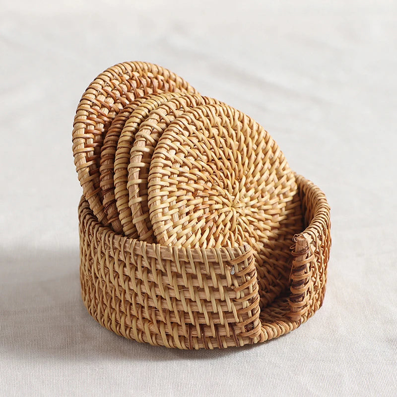 Zerolife-Natural Woven Rattan Cup Coaster, Drink Mug, Pot, Tea, Coffee Placemat, Handmade, Kitchen Accessories