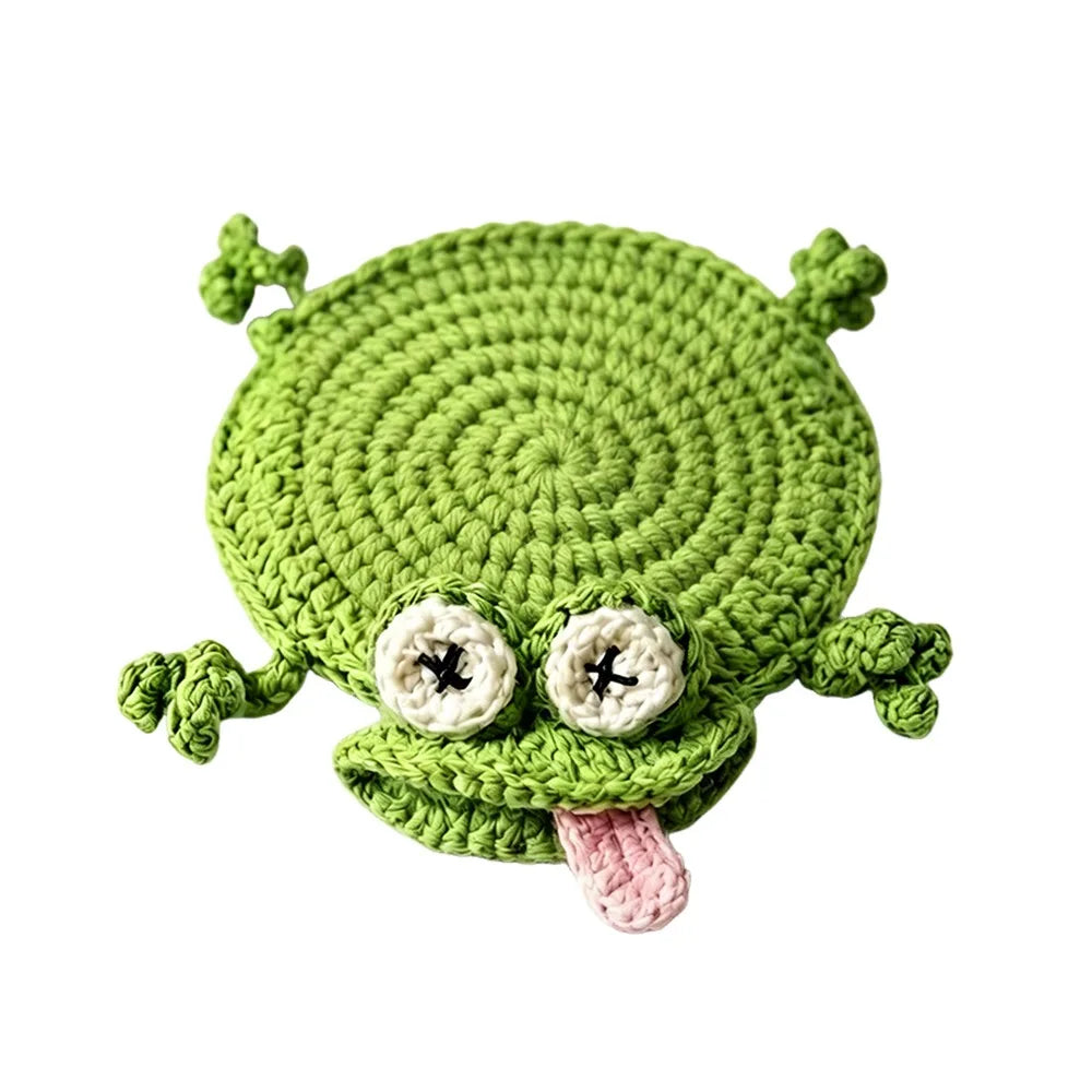 Handmade Crochet Craft Crochet Animal Coaster Soft Knitted Animal Shape Design Knitted Drink Coaster Creative Cartoon Style