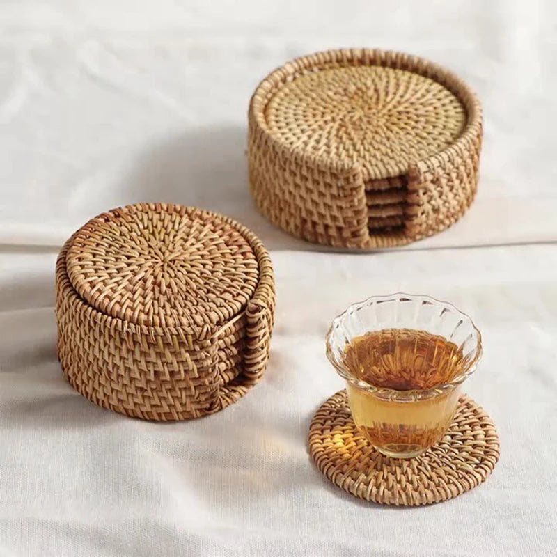 Zerolife-Natural Woven Rattan Cup Coaster, Drink Mug, Pot, Tea, Coffee Placemat, Handmade, Kitchen Accessories
