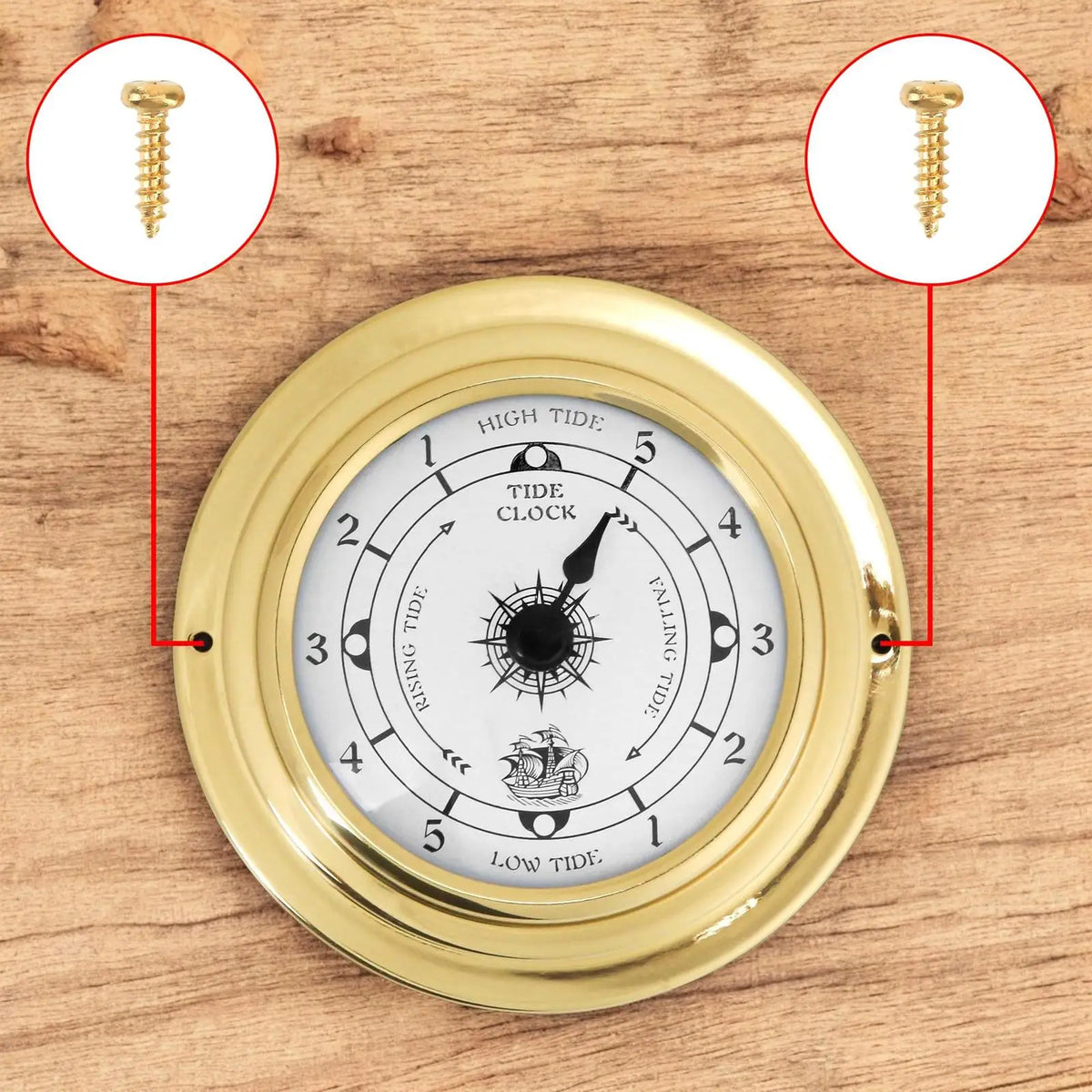 Premium Brass Tide Wall Clock Nautical Style Boat Accessory Weather Station for Beach Ocean Gulf Use