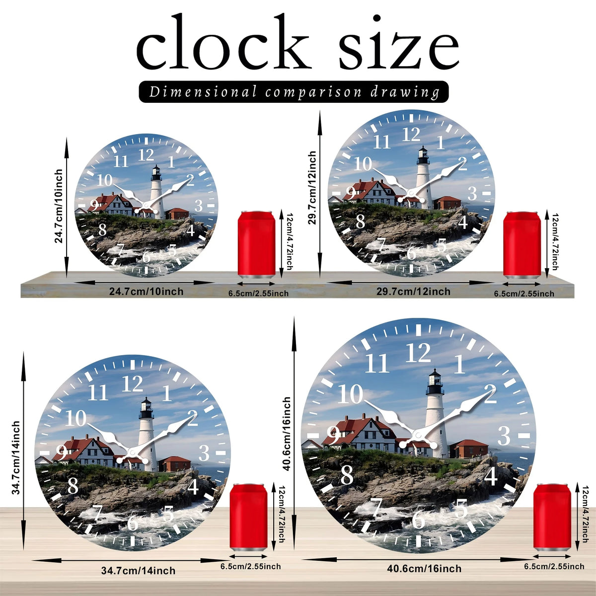 One Piece, 25.4-40.64 cm Modern Seaside Town Nautical Lighthouse Wooden Wall Clock - Silent Clock, Seaside Holiday Party Decoration Clock, Living Room, Kitchen, Bedroom Home Decoration, Courtyard Garden Outdoor Decoration, Pe