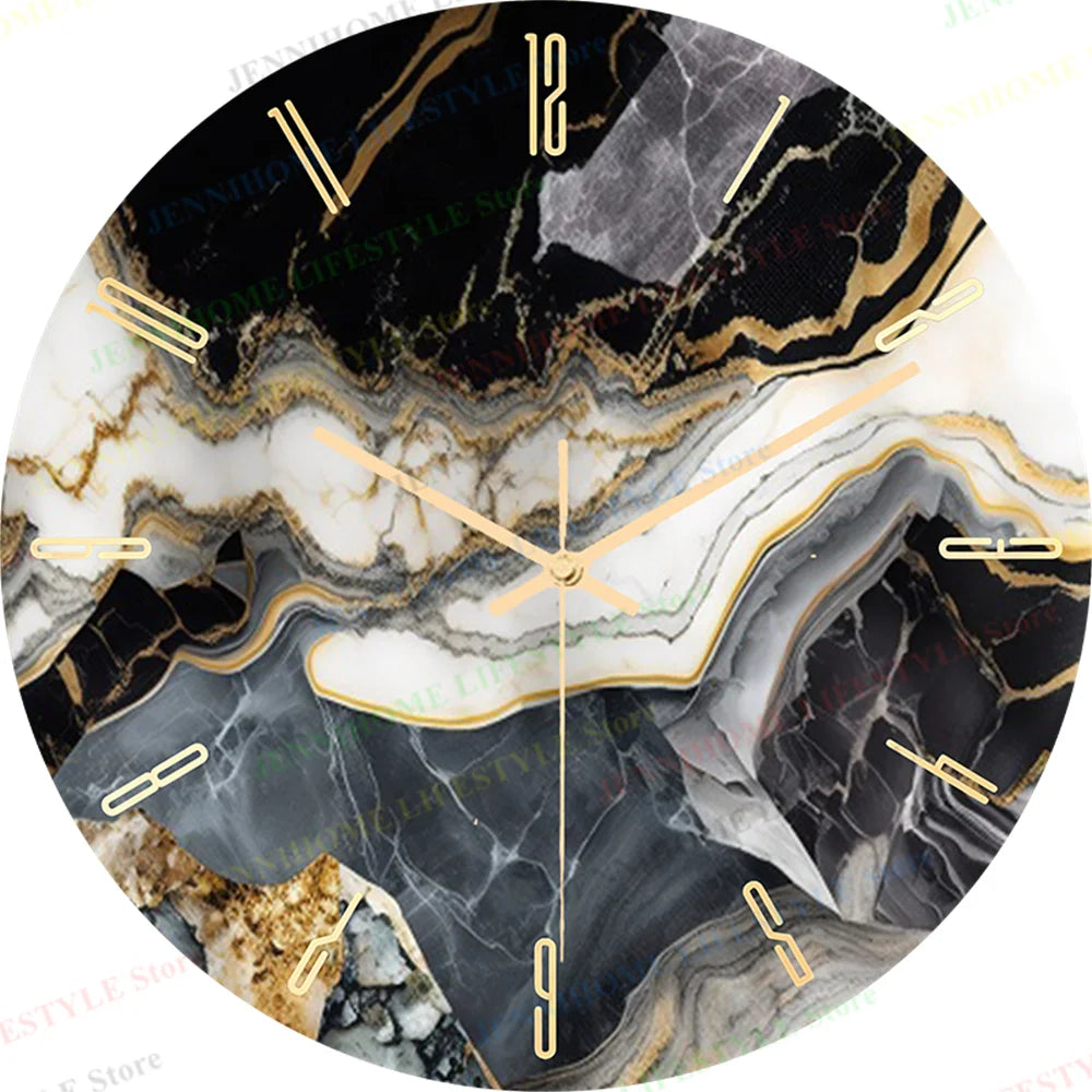 Beach Wall Clock Wall Art Clock Luxury Marble Watch Wall Mount Mechanic Clock Frameless Clock Wall Decor for Living Room Kitchen
