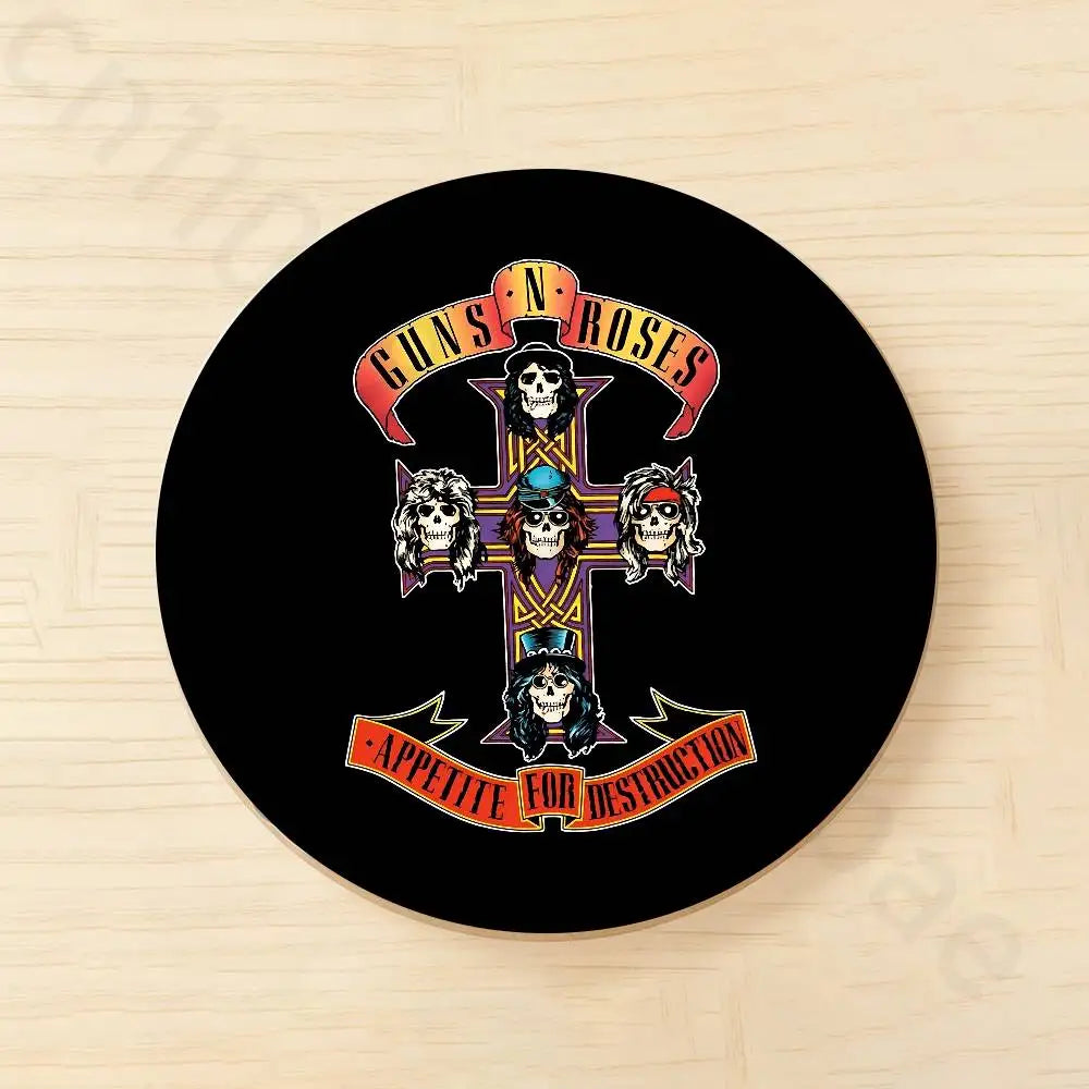 Band G-Guns N Roses Wooden Cup Coaster Tea Coffee Beverage Colour Printing Cup Mat Home Restaurant Decorations
