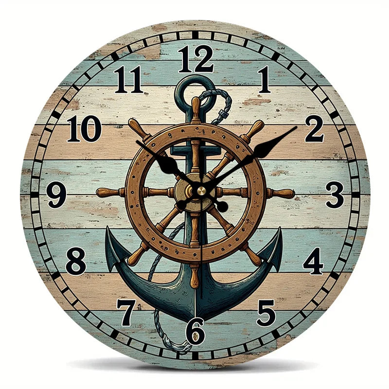 2D Flat. 1pc. Nautical Theme Style Wall Clock - Silent Decorative Clock, Creative Wall Clock, Suitable for Bedroom, Living Room, Office Decoration, 20.32/25.4/30.48/35.56 cm (AA Battery Not Included)