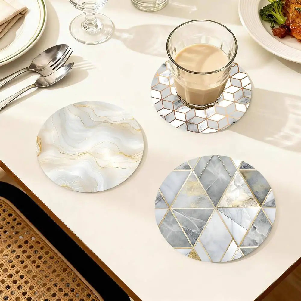 Golden Line Marble Pattern Round Wooden Coasters Suitable For Restaurants And Coffee Home Gift Choice Holidays