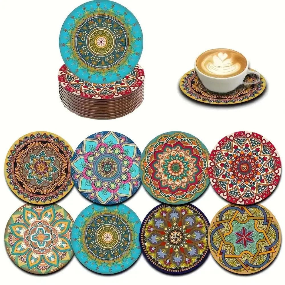 6/8Pcs/set Wooden Placemat Set Design Circular Gathering Family Party Desktop Decoration Wooden Crafts Home Table Linen Coaster