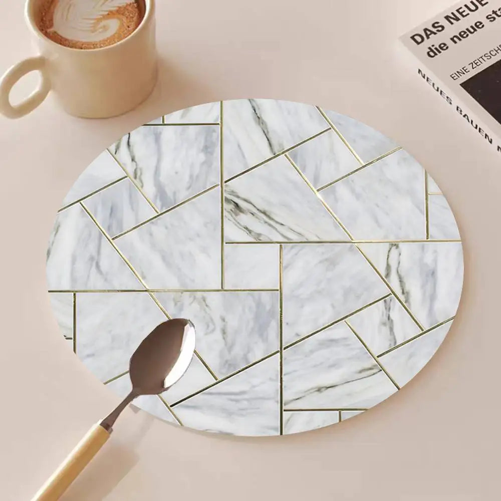 Golden Line Marble Pattern Round Wooden Coasters Suitable For Restaurants And Coffee Home Gift Choice Holidays