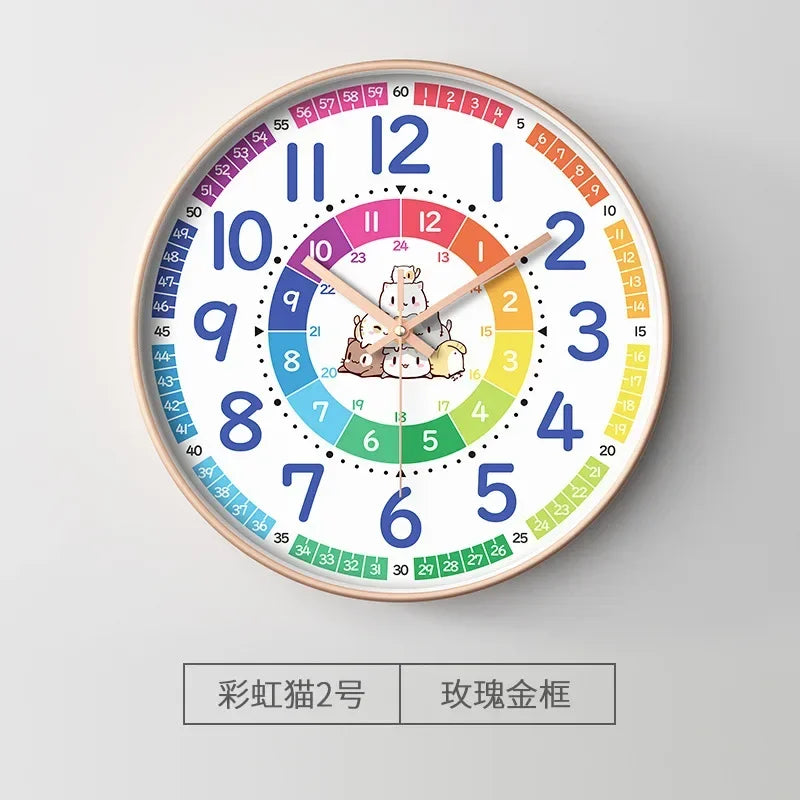 Silent Teaching Time Clock for Kids 8-Inch Kids Room Wall Decor Analog Clock Non Ticking Telling Time Teaching Wall Clock