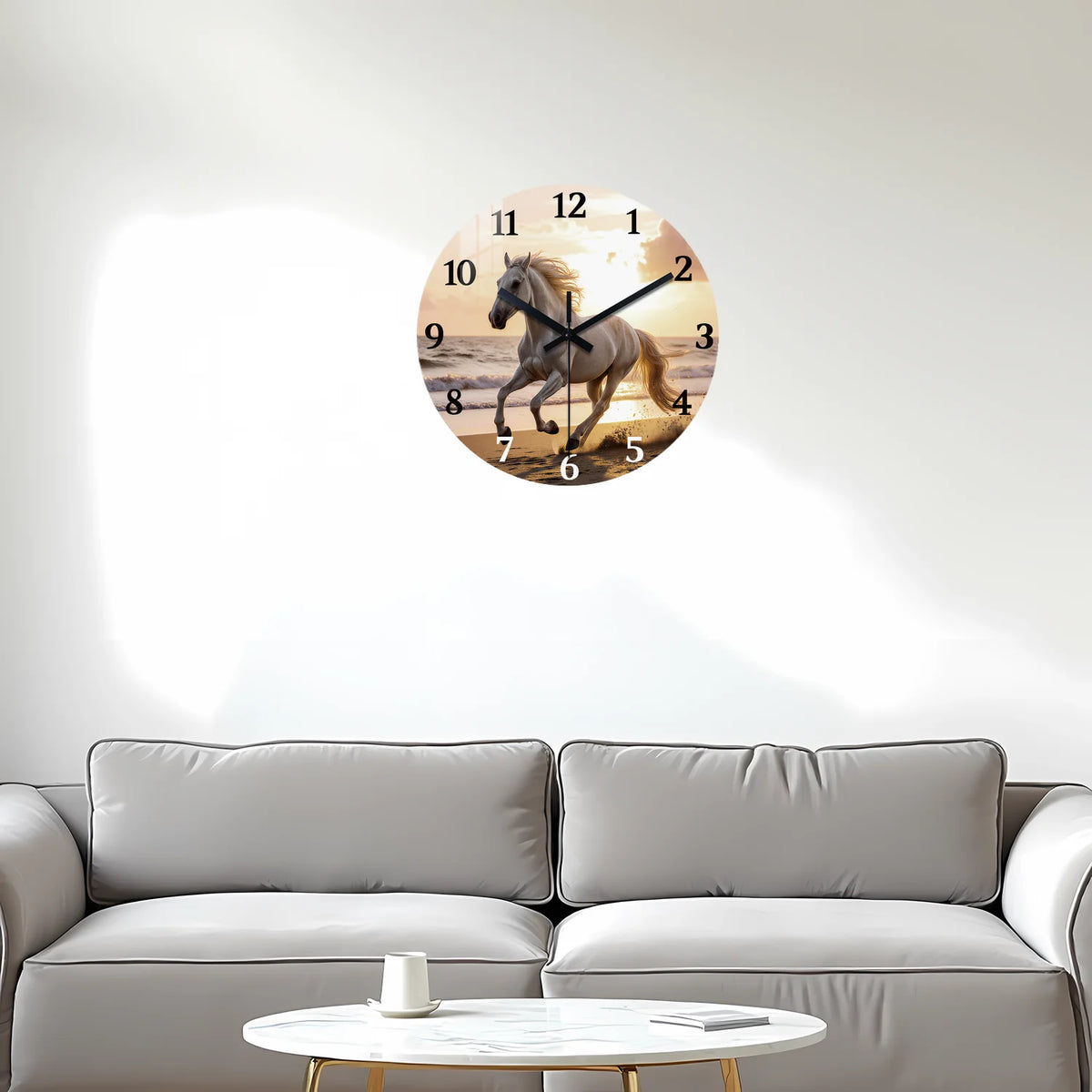 Wooden Wall Clock with Galloping Horse and Sunset Beach Pattern, 10-24inch Silent Wall Clocks, Aa Battery Powered, Suitable for Living Room, Bedroom, Office, (Batteries Not Included), Mother's Day, Easter, April Fool's Day