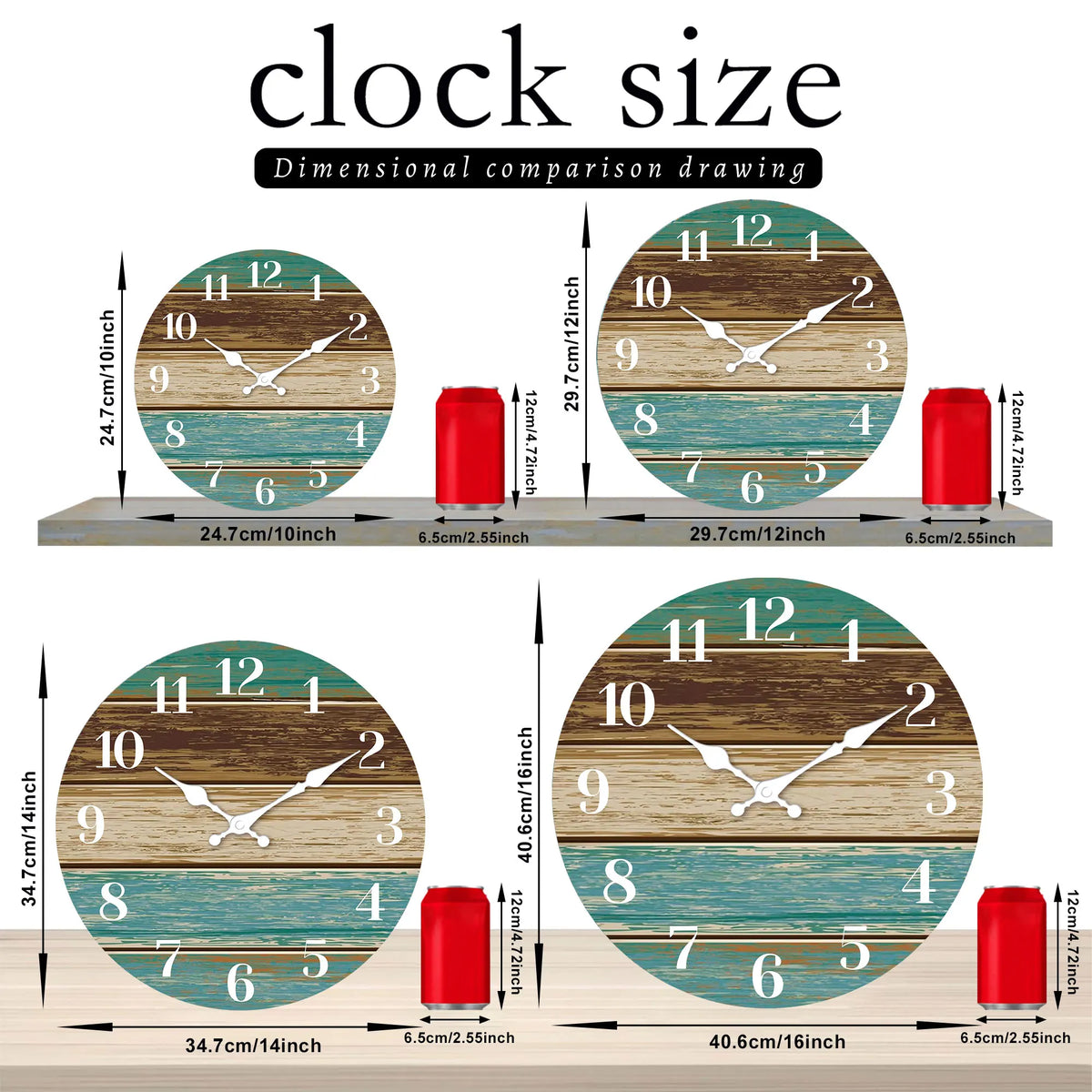 1pc Wooden veneer wall clock, retro blue and brown wood texture design wall clock, home mute clock, Coast Sea theme blue wall cl