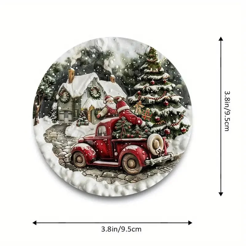 6 Pieces/Sets of Christmas-Style Patterned Printed Wooden Anti-Slip Coasters, Suitable for Beginners and Adults as Gifts